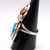 Vintage Sterling Turquoise and Coral Feather Ring 8