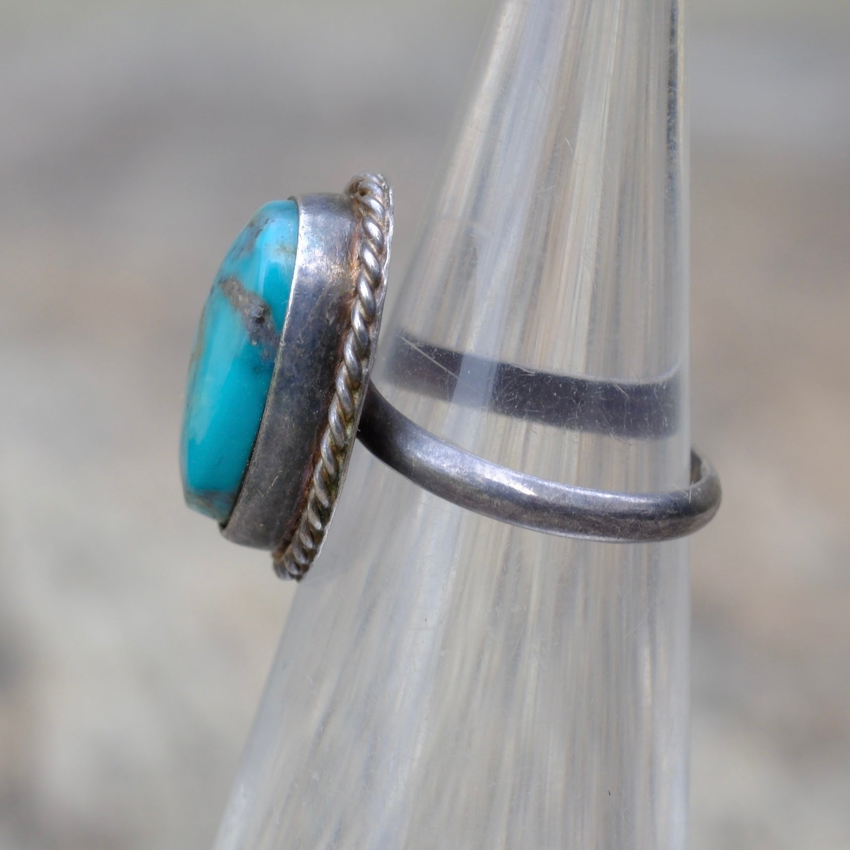 Vintage Sterling Turquoise Roper Ring 2