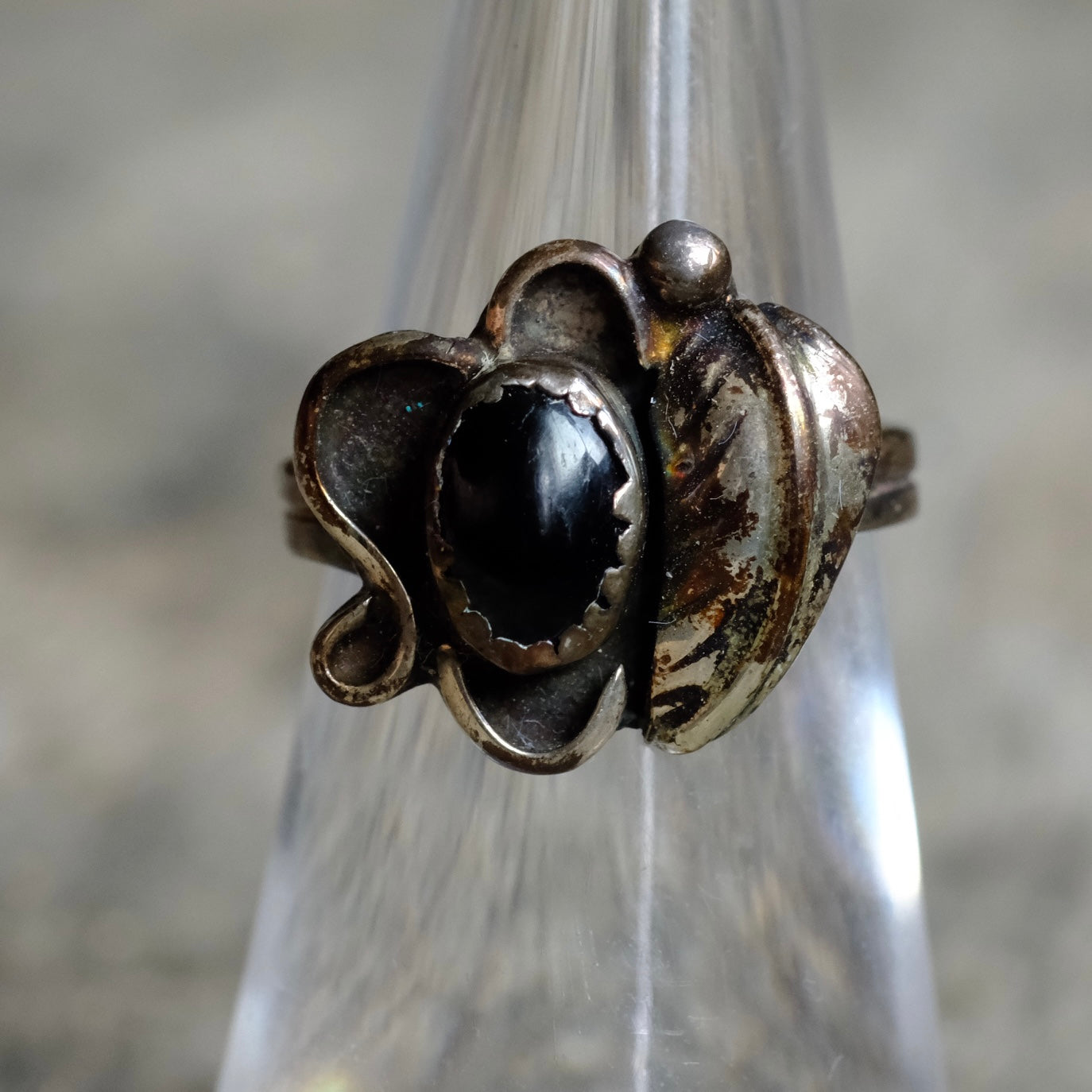 Vintage Sterling Onyx Feather Ring 5