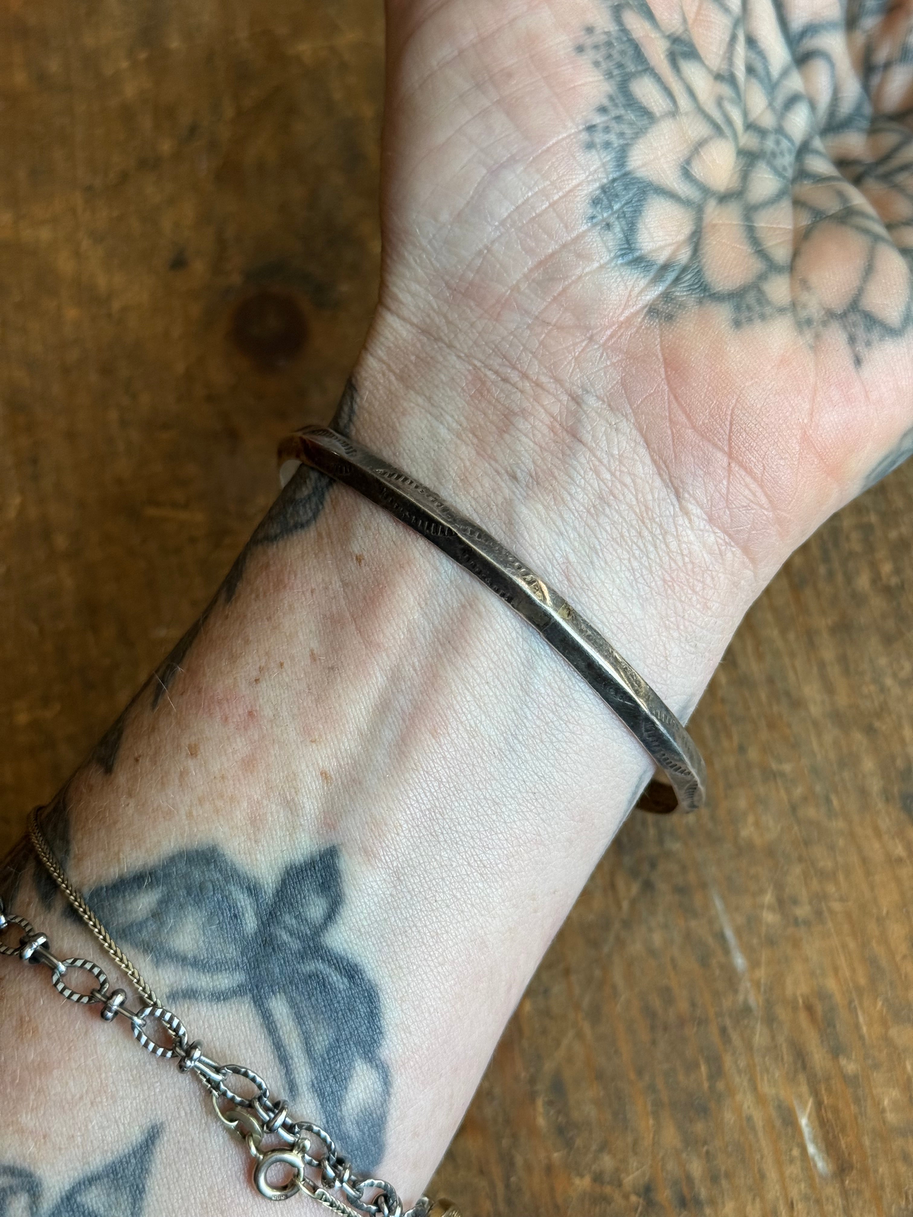 Vintage Sterling Silver Triangle Stamped Bangle