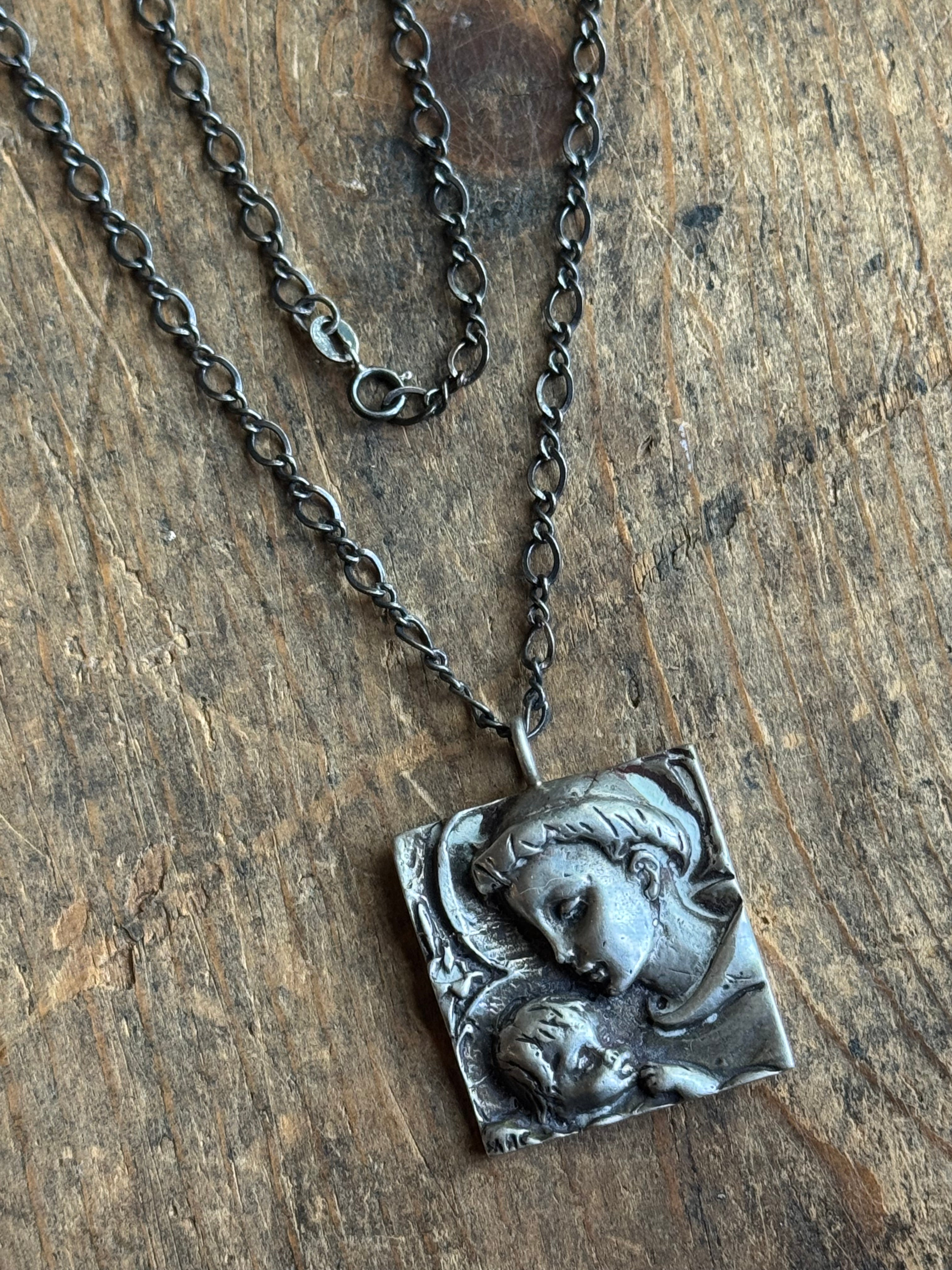 Vintage Sterling Silver Father & Child Necklace