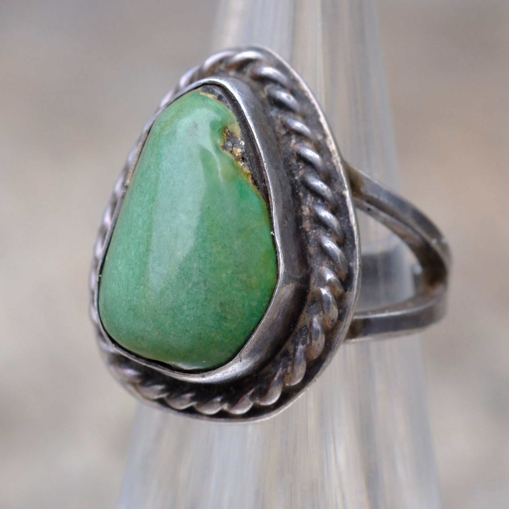 Vintage Sterling Turquoise Roper Ring 3.5