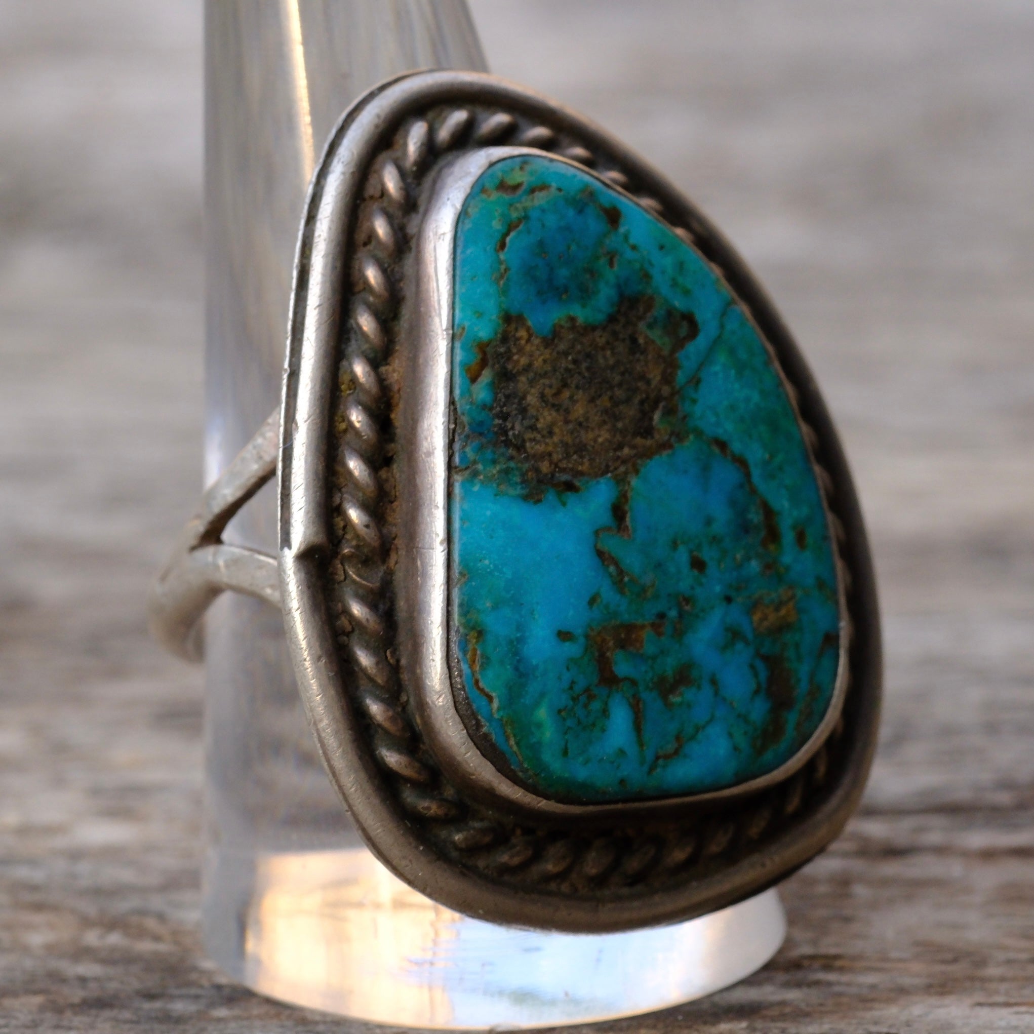 Huge Vintage Sterling Turquoise Roper Ring 11
