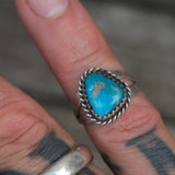Vintage Sterling Turquoise Roper Ring 5