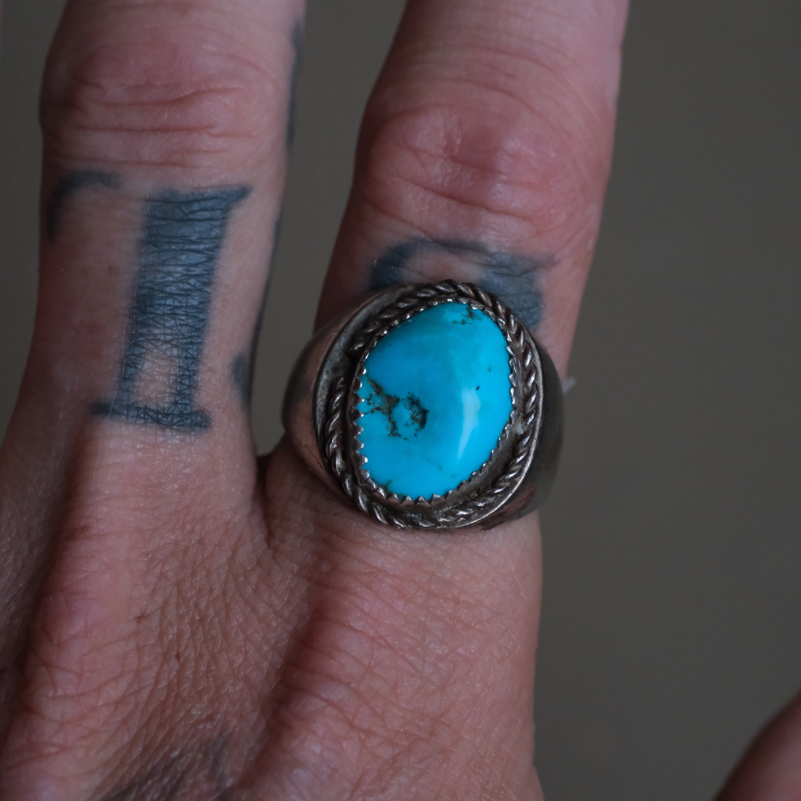 Vintage Sterling Chunky Turquoise Ring 10.25