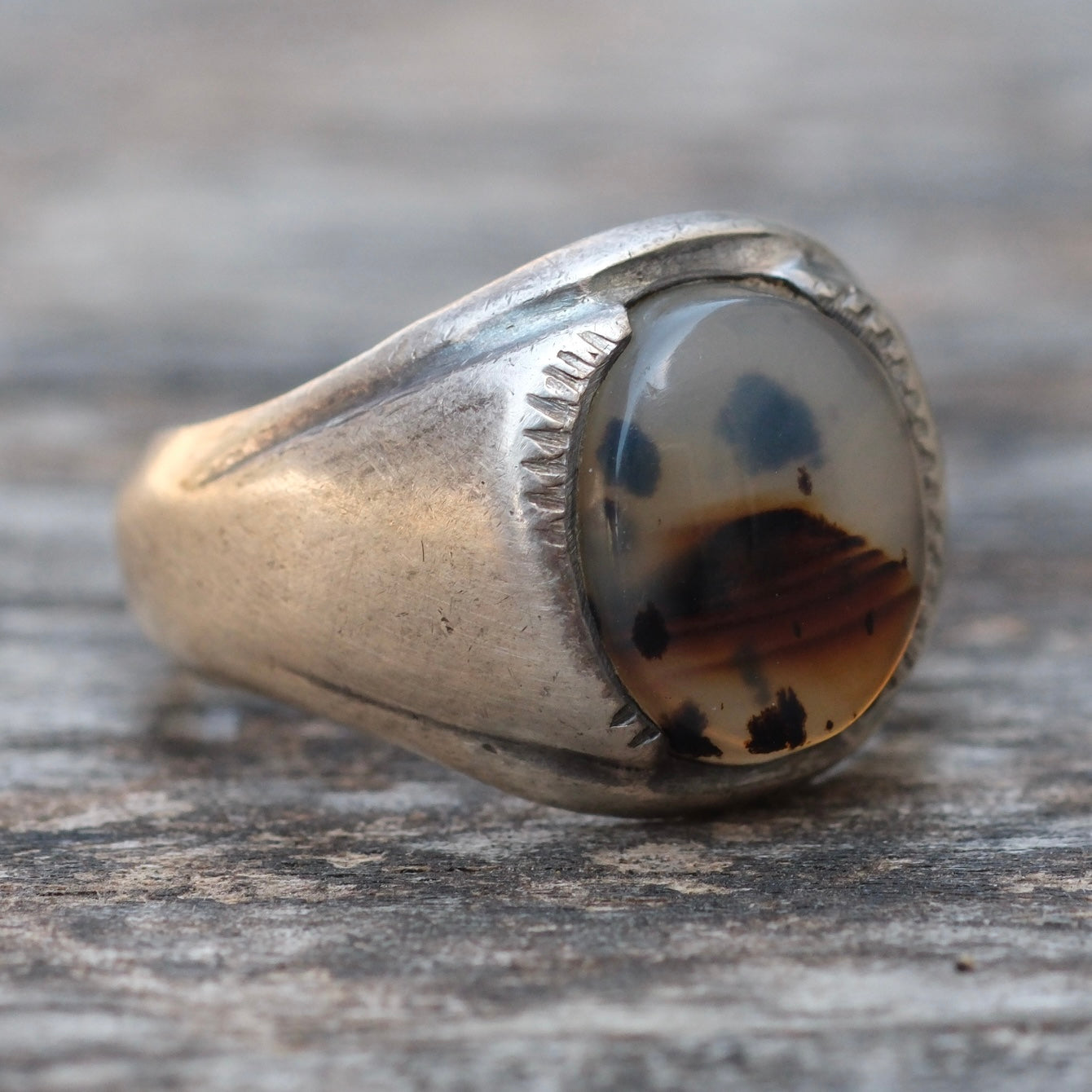 Vintage Sterling Agate Signet Ring 6.5