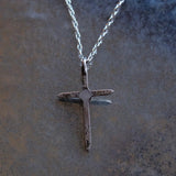 Vintage Sterling Coral Sandcast Cross Necklace