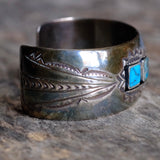 Vintage Sterling 3-Stone Turquoise Stamped Cuff Bracelet
