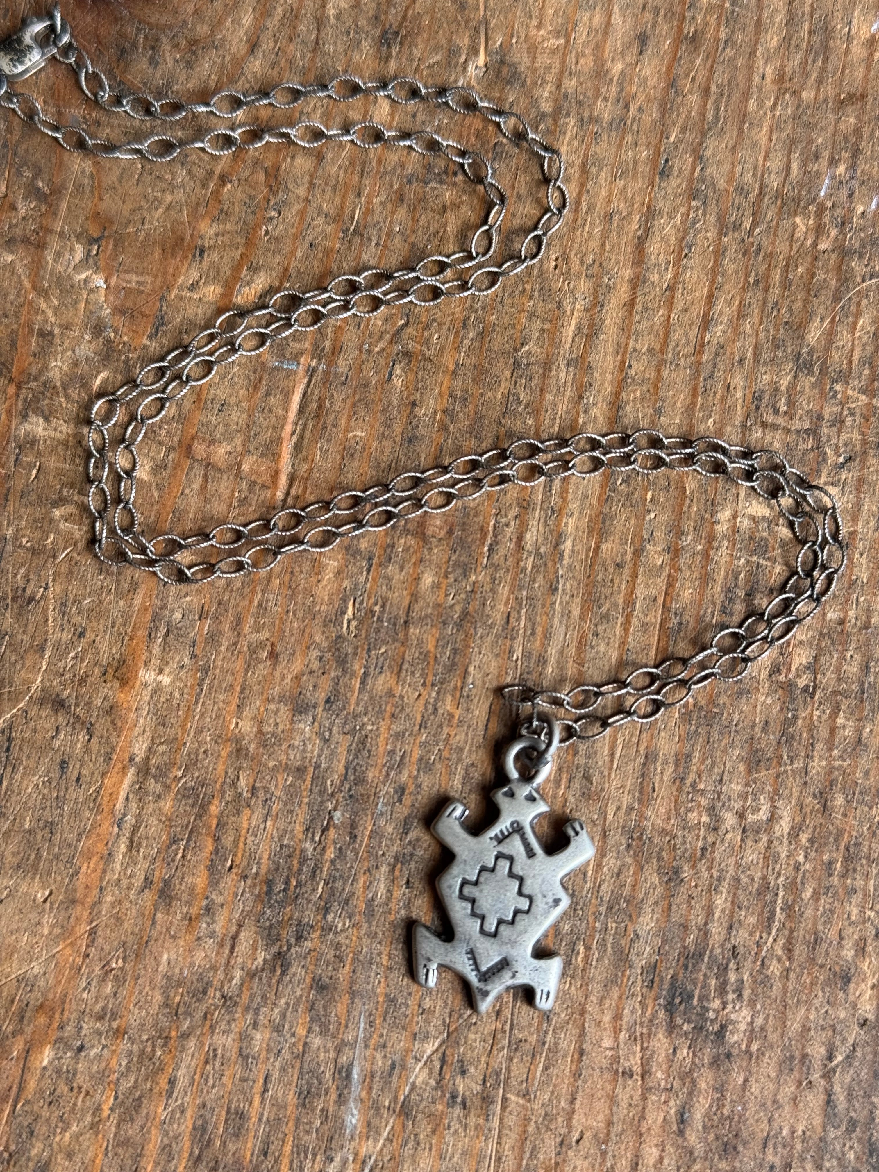 Vintage Sterling Silver Stamped Toad Fetish 20" Necklace
