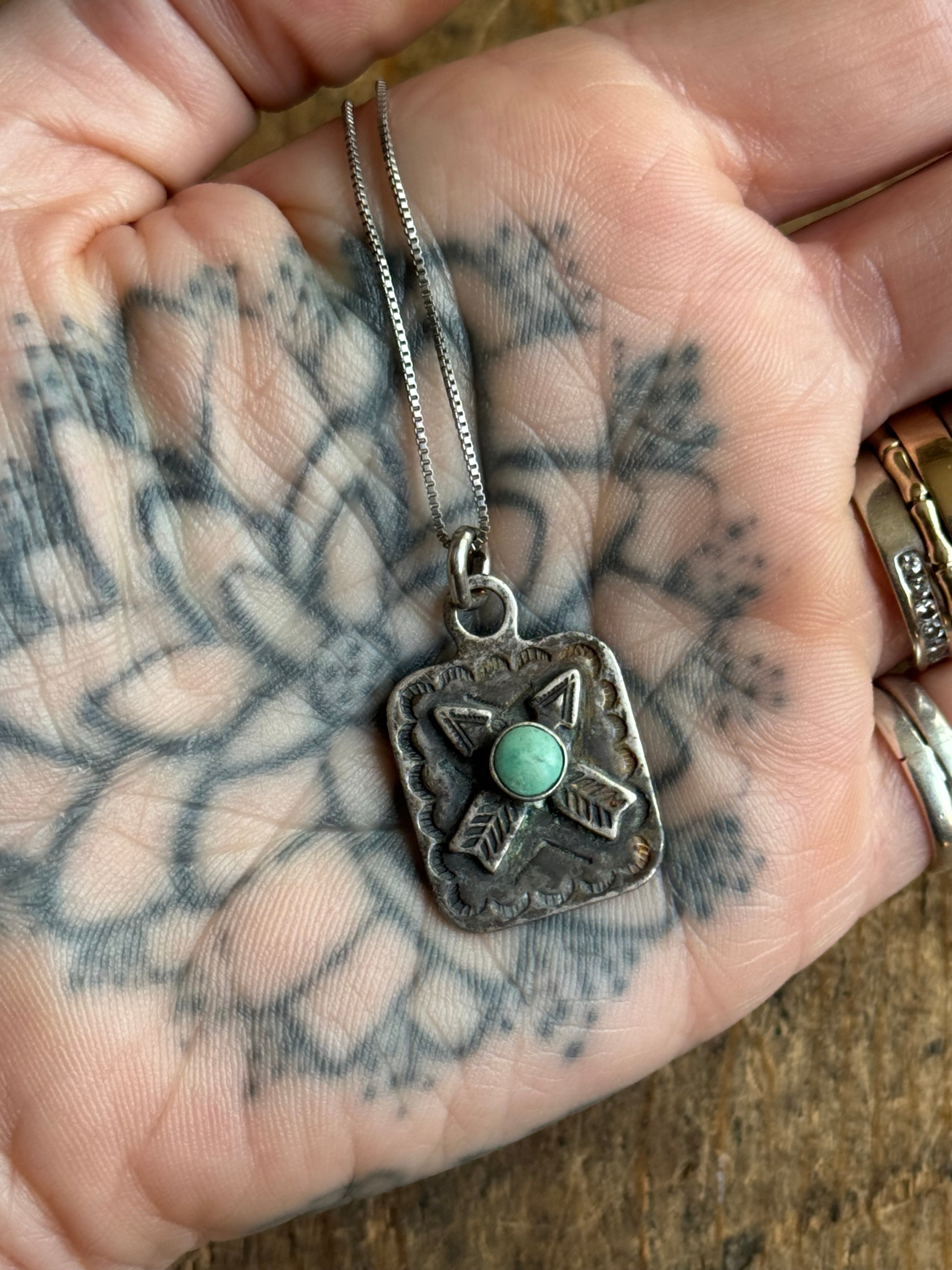 Vintage Sterling Silver Crossed Arrow Turquoise Necklace