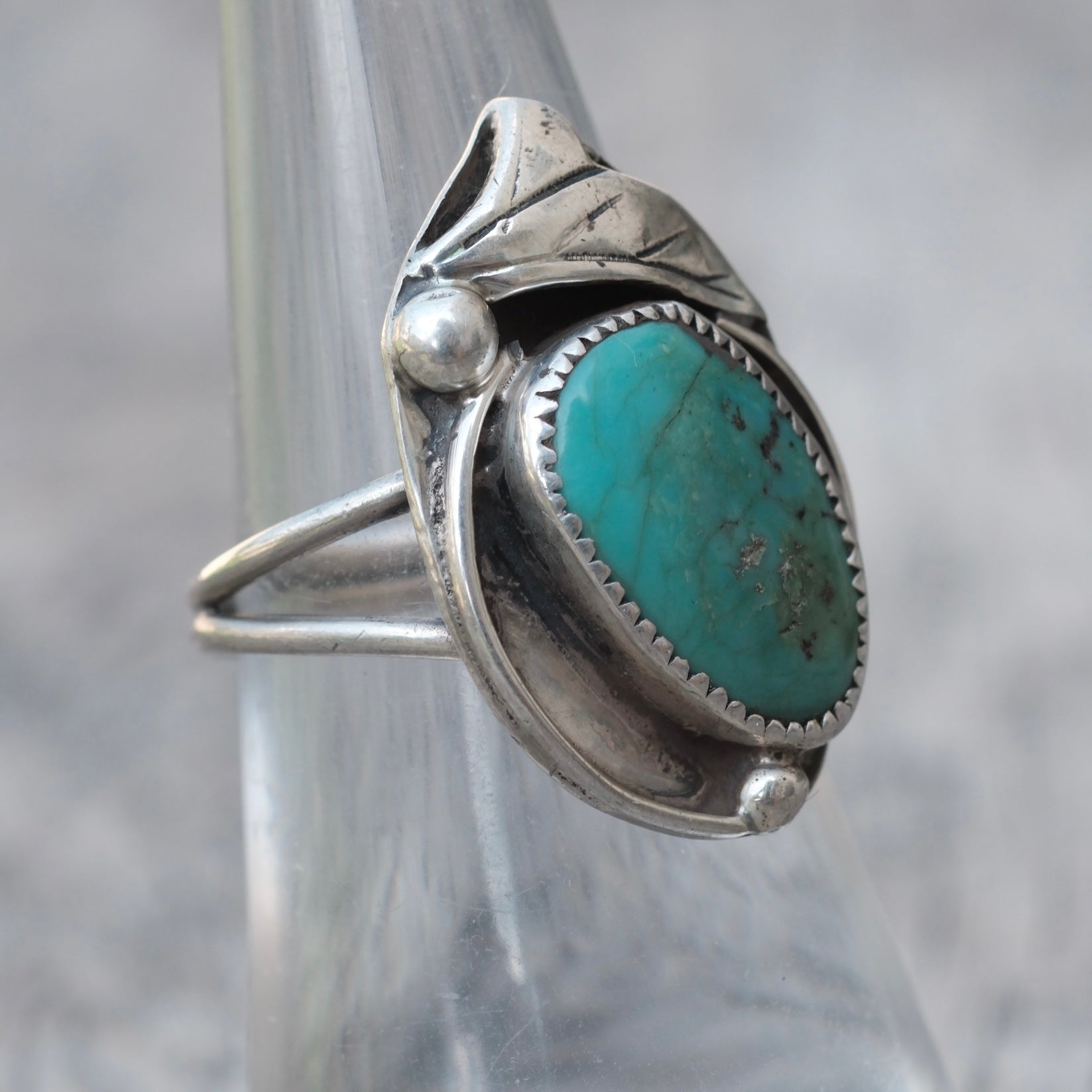 Vintage Sterling Turquoise Feather Ring 6.75