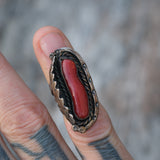 Vintage Sterling Coral Feather Ring 2.75