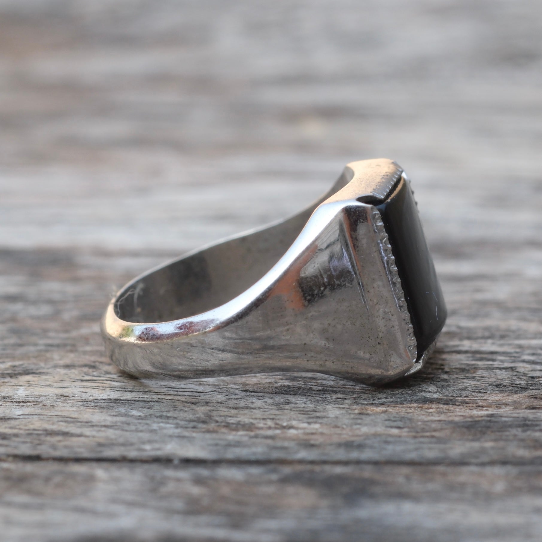 Vintage Sterling Onyx Signet Ring 9