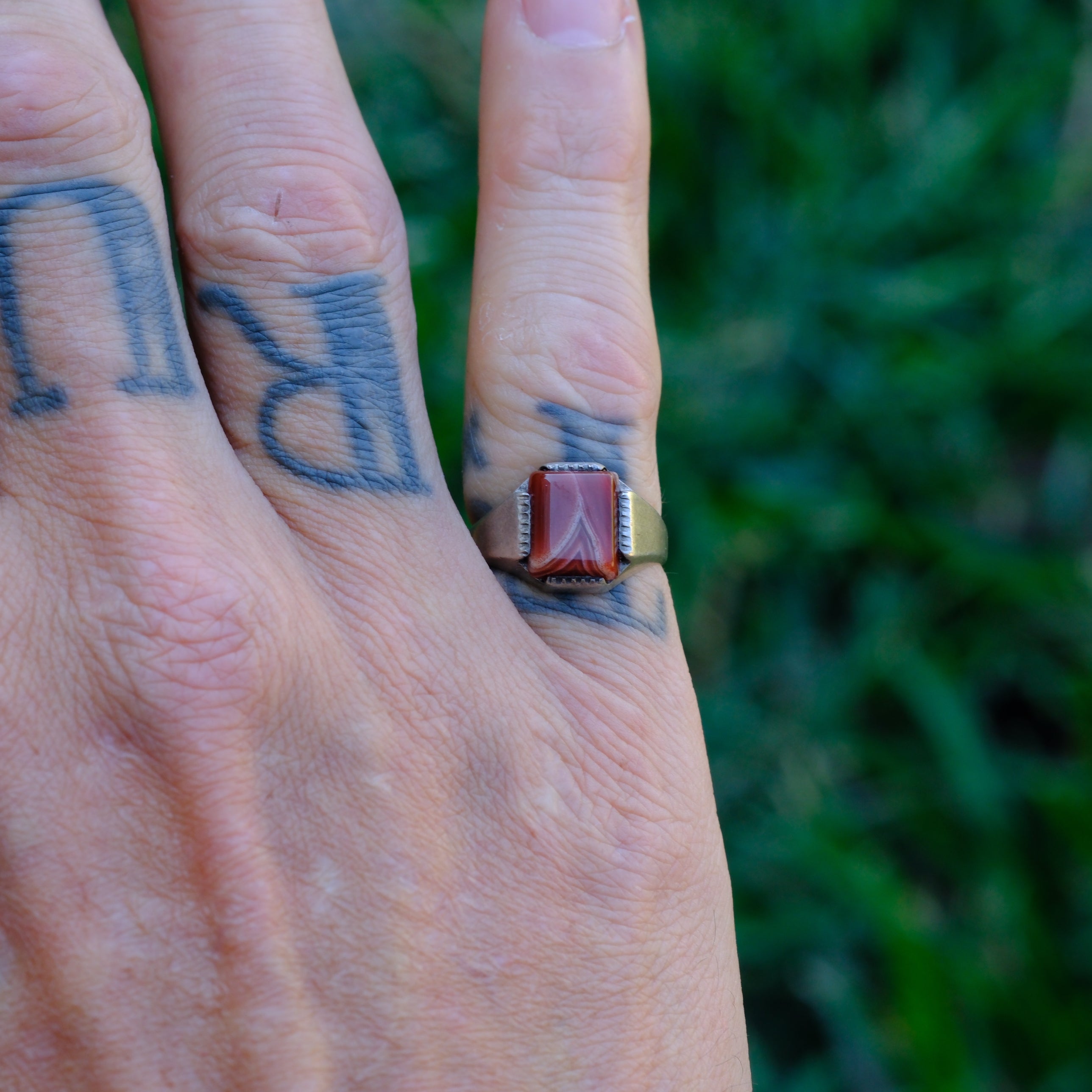 Vintage Sterling Jasper Deco Signet Ring 5.5