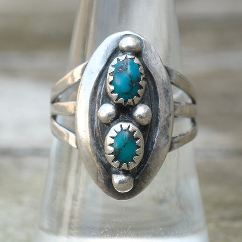 Vintage Sterling 2-Stone Turquoise Ring 8.25