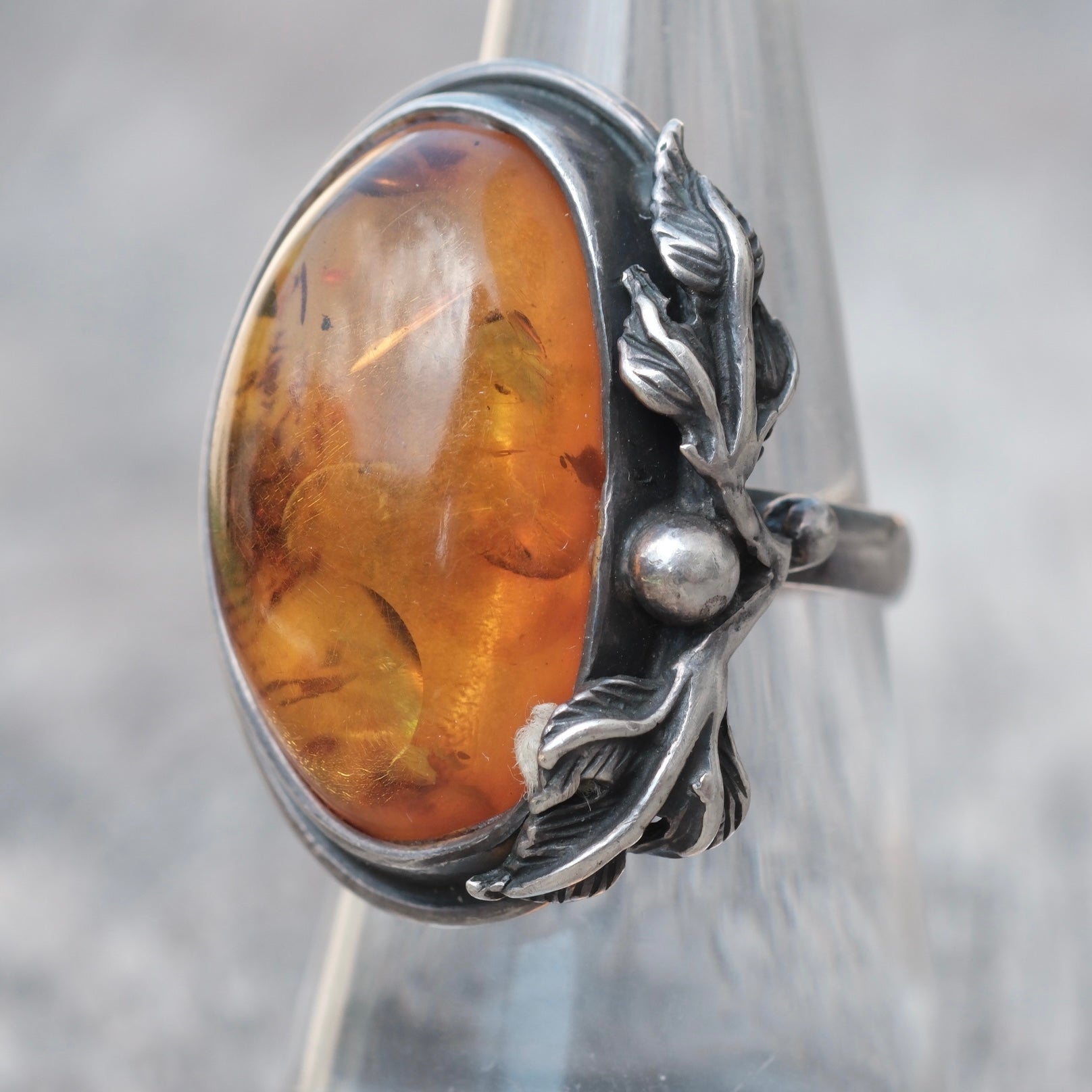 Vintage Sterling Amber Feather Ring 7