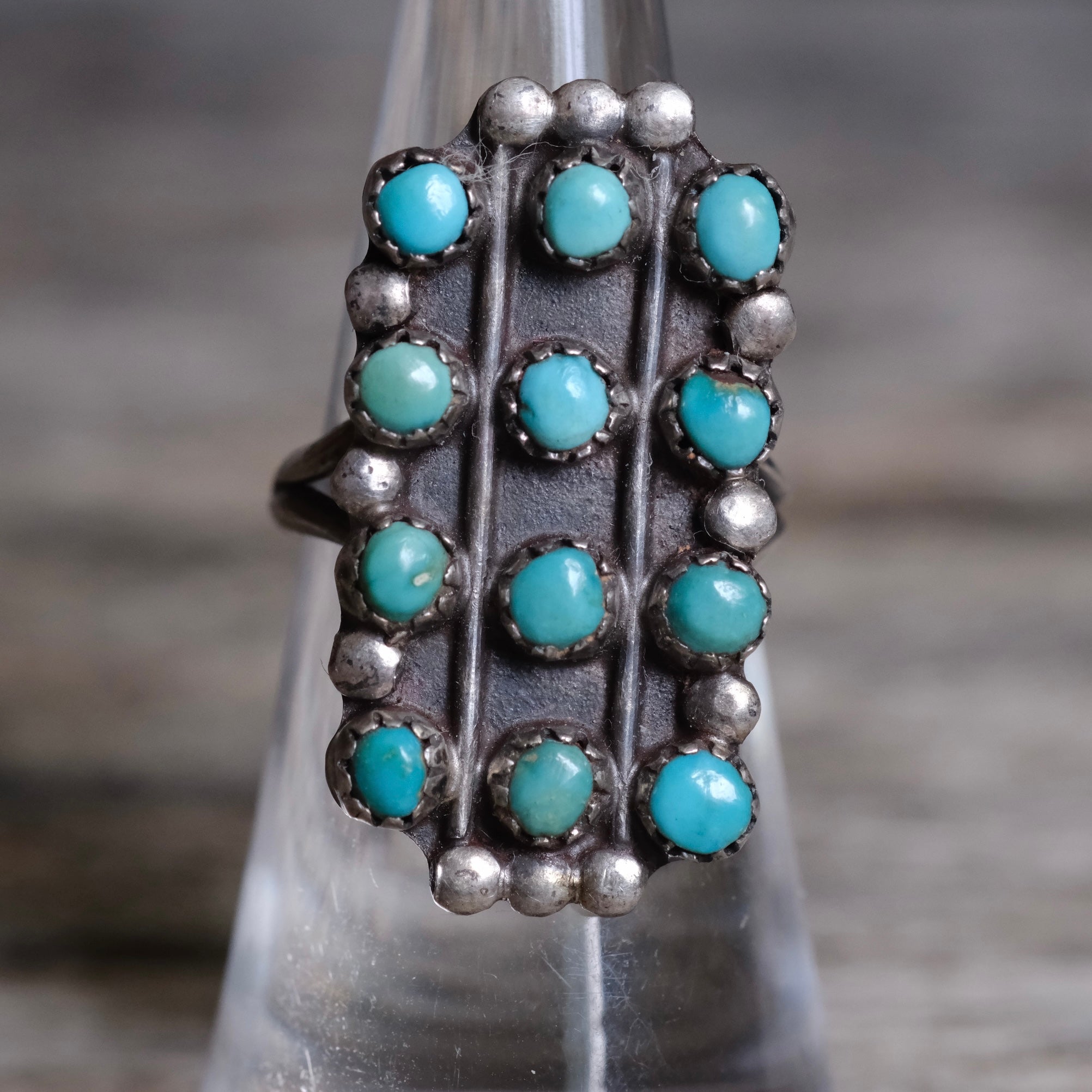 Vintage Sterling 12-Stone Turquoise Ring 6