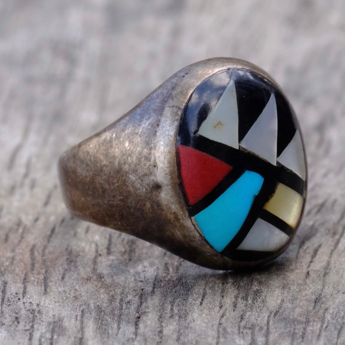 Vintage Sterling Zuni Inlay Ring 8.75
