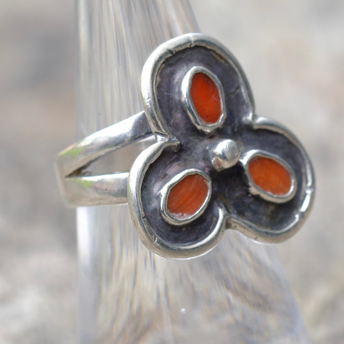 Vintage Sterling Coral Cluster Ring 6.25