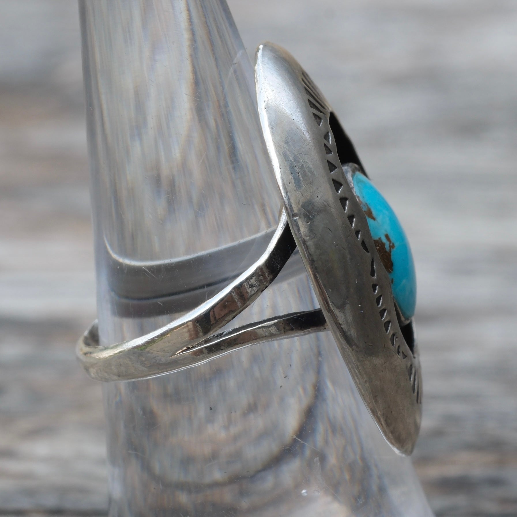 Vintage Sterling Turquoise Shadowbox Ring 6.75