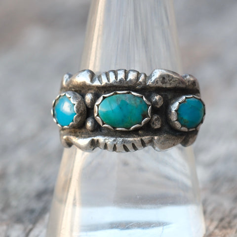 Vintage Sterling 3-Stone Turquoise Ring 9.5