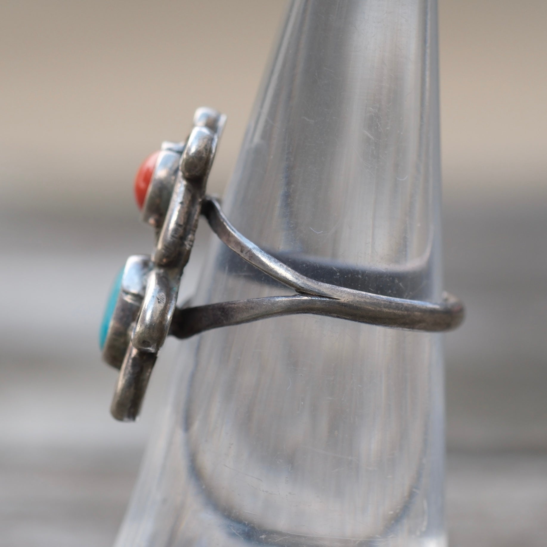 Vintage Sterling Turquoise and Coral Ring 5