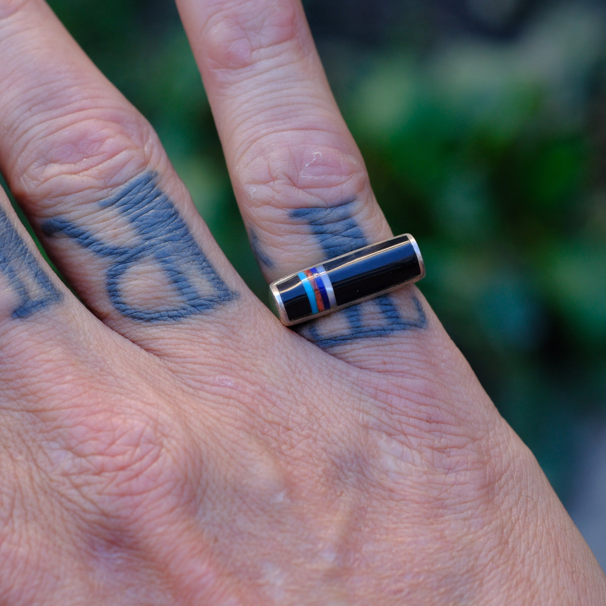 Vintage Sterling Multistone Inlay Band Ring 6