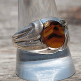 Vintage Sterling Agate Signet Ring 11.75