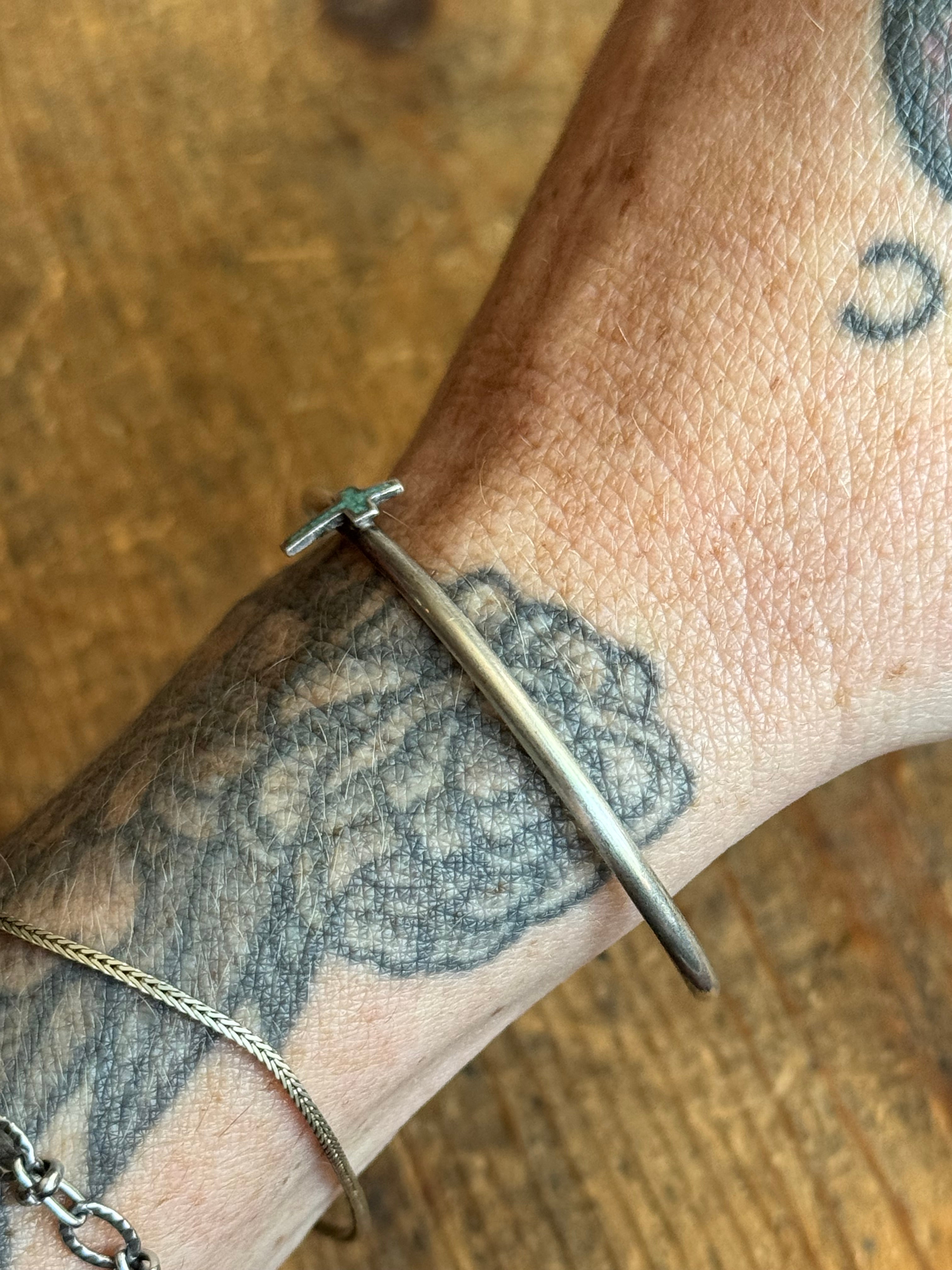 Vintage Sterling Silver Turquoise Inlay Cross Cuff