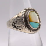 Vintage Sterling Turquoise and Mother Of Pearl Inlay Ring 8.5