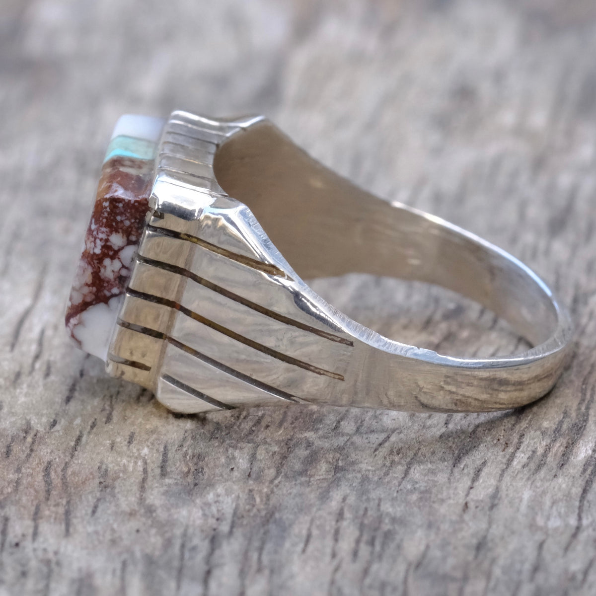 Vintage Sterling Multistone Inlay Ring 13