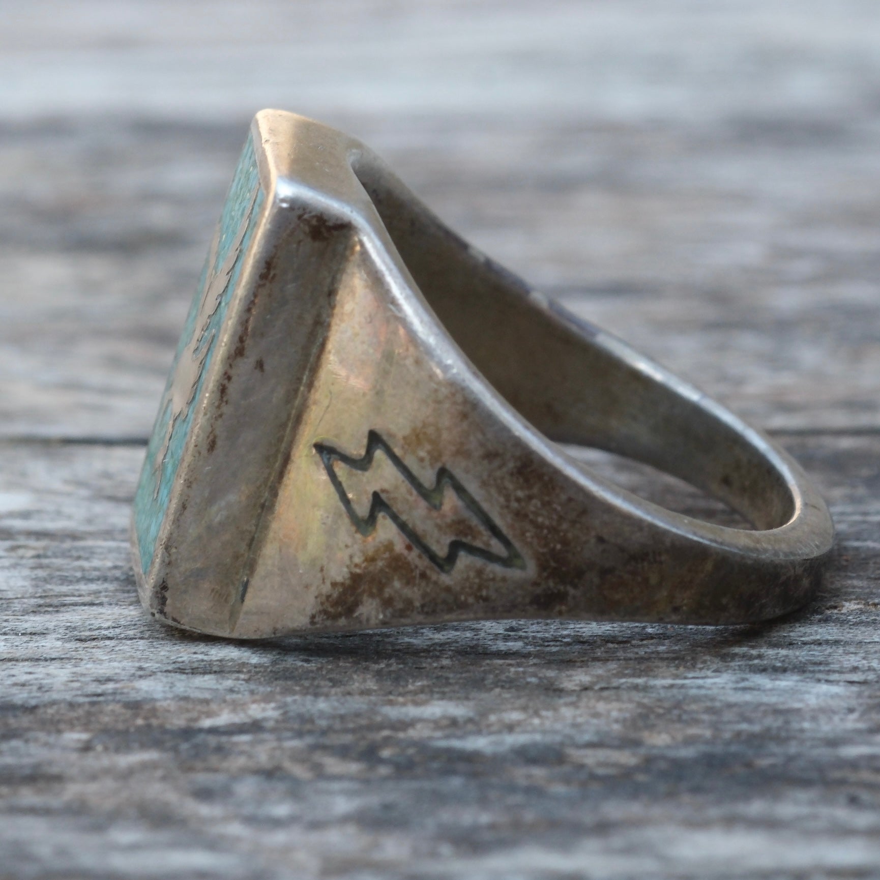 Vintage Sterling Crushed Turquoise Eagle Ring 9.75