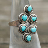 Vintage Sterling Turquoise Cluster Ring 5.5
