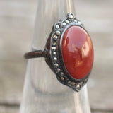 Vintage Sterling Carnelian Cocktail Ring 5.75