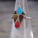 Vintage Sterling Turquoise Coral and Shell Inlay Ring  4