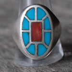 Vintage Sterling Turquoise and Spiny Oyster Inlay Ring 12