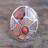 Vintage Sterling Spiny Oyster Spiderweb Inlay Ring 9