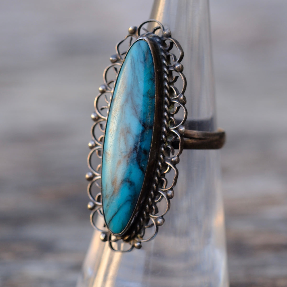 Vintage Sterling Faux Turquoise Ring 4.75