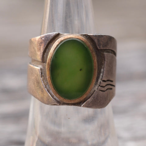 Vintage Sterling Green Carnelian Ring 6.5