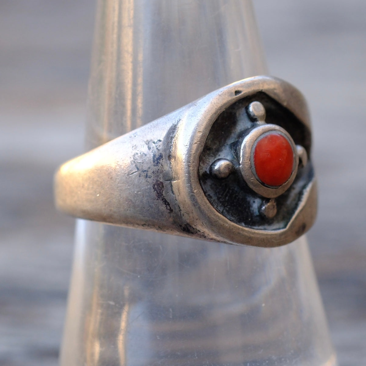 Vintage Sterling Coral Ring 8.25