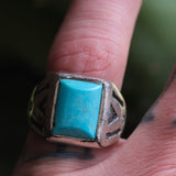 Vintage Sterling Sun Bell Trading Post Turquoise Ring 8.75