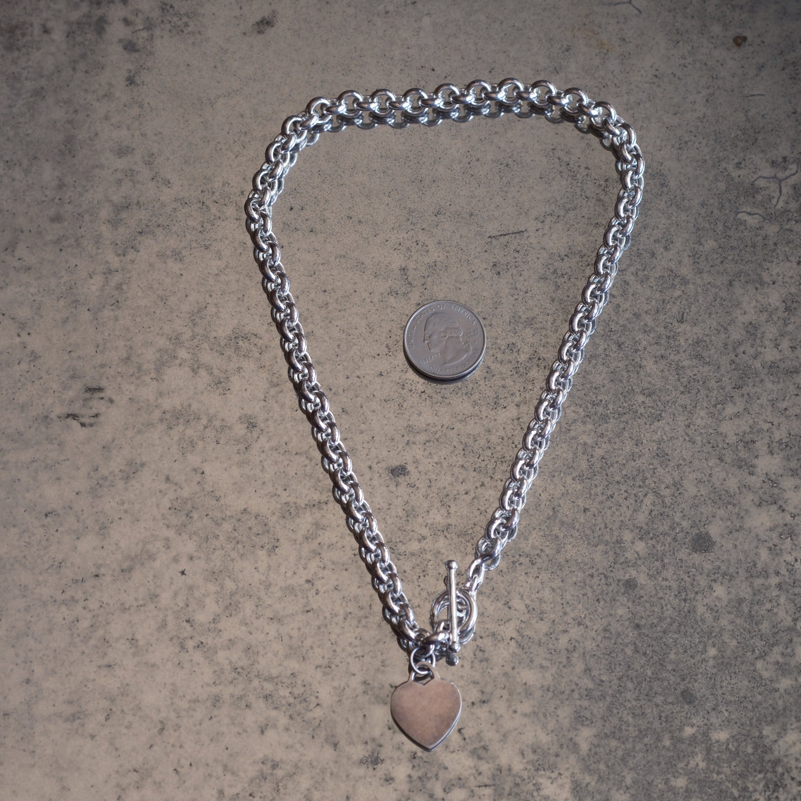 Vintage Sterling Rolo Chain Heart Necklace 17.5"