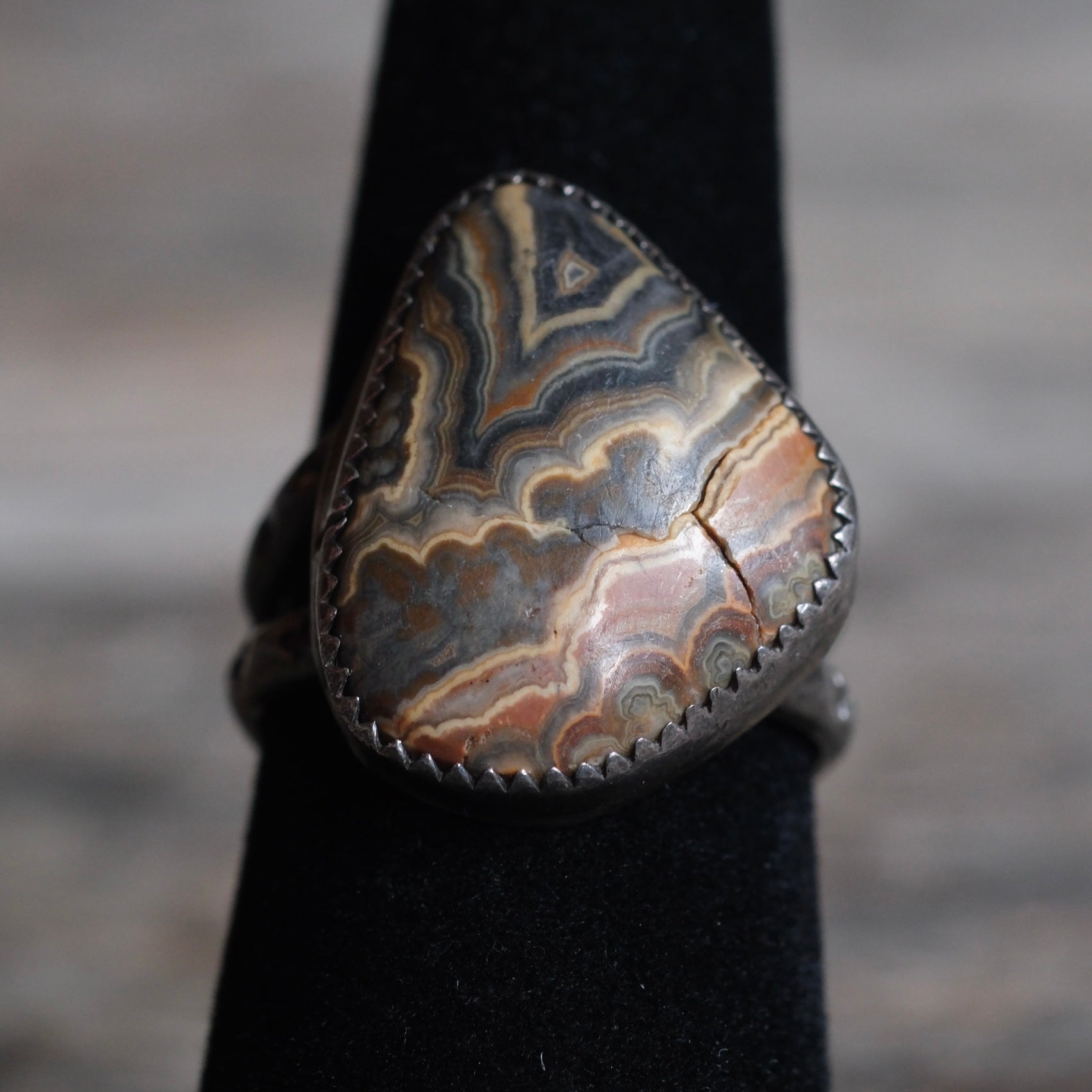 Vintage Sterling Jasper Ring 6.5