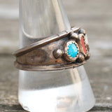 Vintage Sterling Turquoise and Coral Band 10.5
