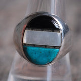 Vintage Sterling Turquoise MOP and Jet Inlay Ring  9.75