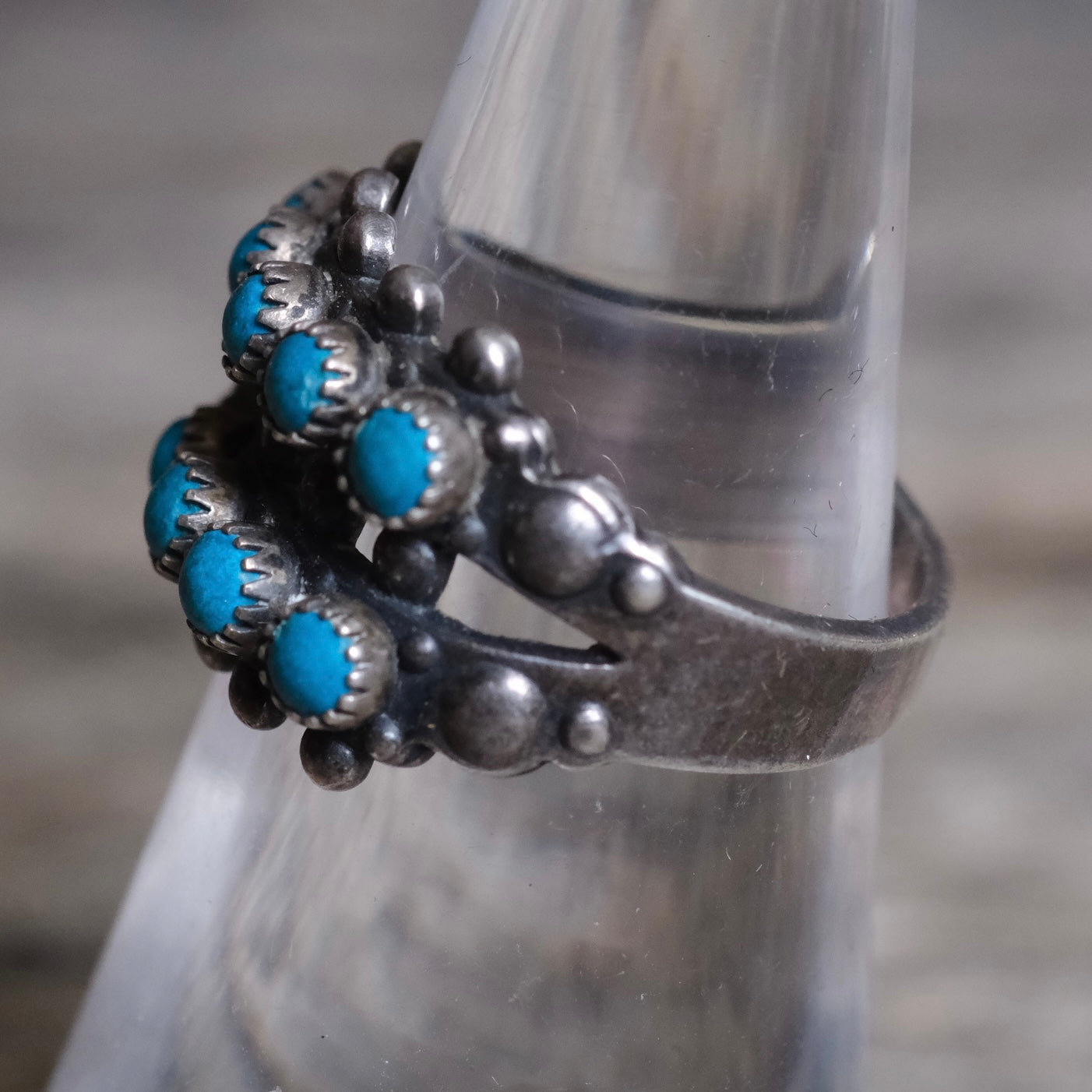 Vintage Sterling Snake Eye Turquoise Double Row Ring 6.25