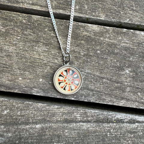 Vintage Sterling Enamel Good Luck Hex Necklace