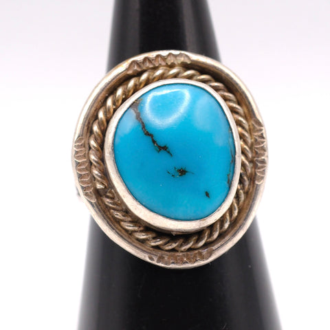 Vintage Sterling Turquoise Roper Ring 7.5