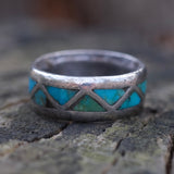 Vintage Sterling Turquoise Inlay Band 5.5
