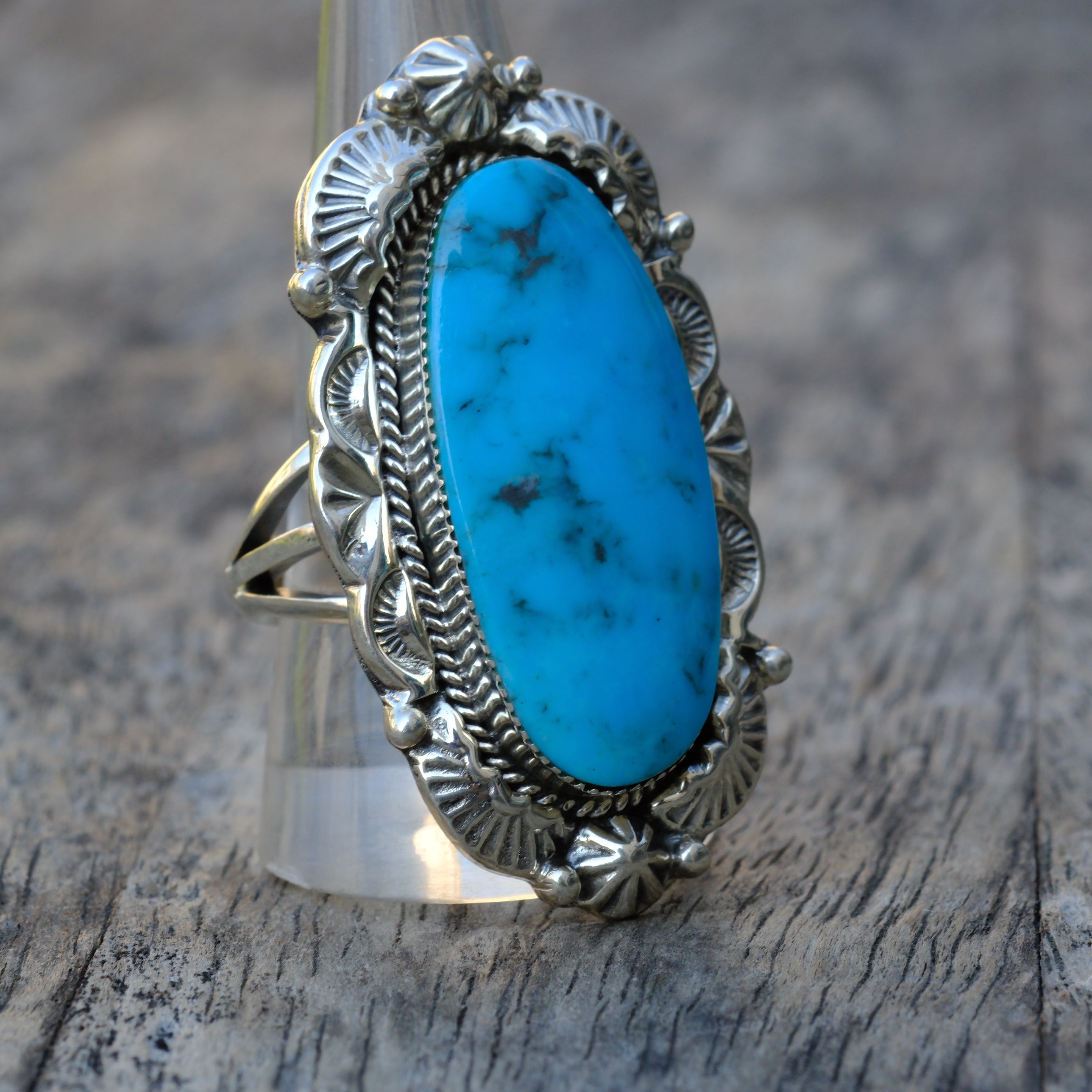 Huge Sterling Silver Turquoise Running Bear Ring 11